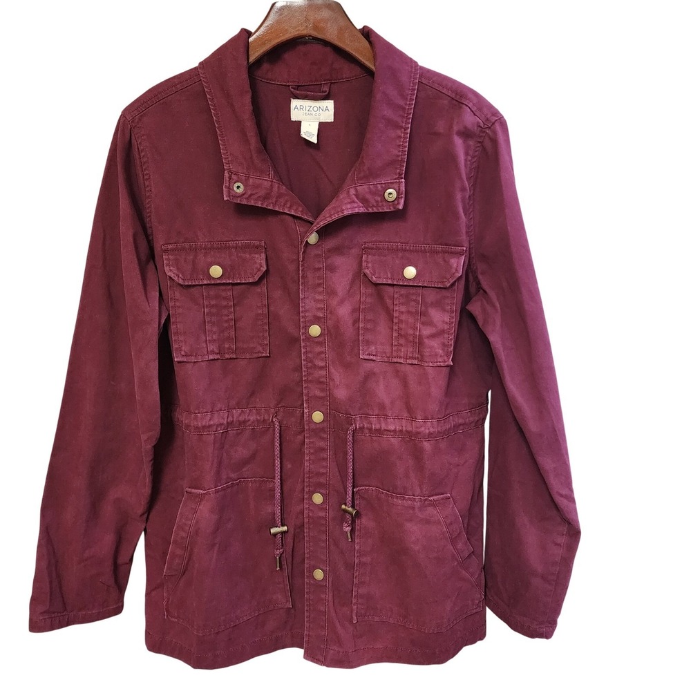 Arizona Jean Co Women Maroon Utility Military Jacket Snap Button Large